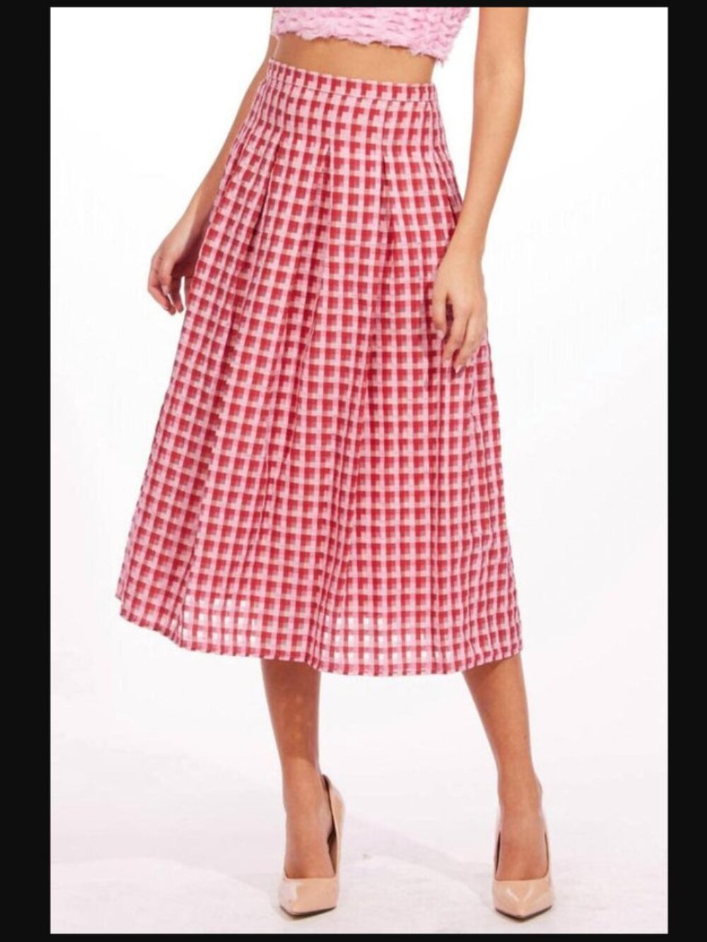 NEW Anthropologie Eva Franco Pink Gingham Plaid Pleated Skirt | 4